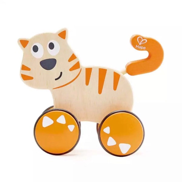 Tre Dante Push, Release and Go Type, Katt Småbarnsleke med Hjul, Push a