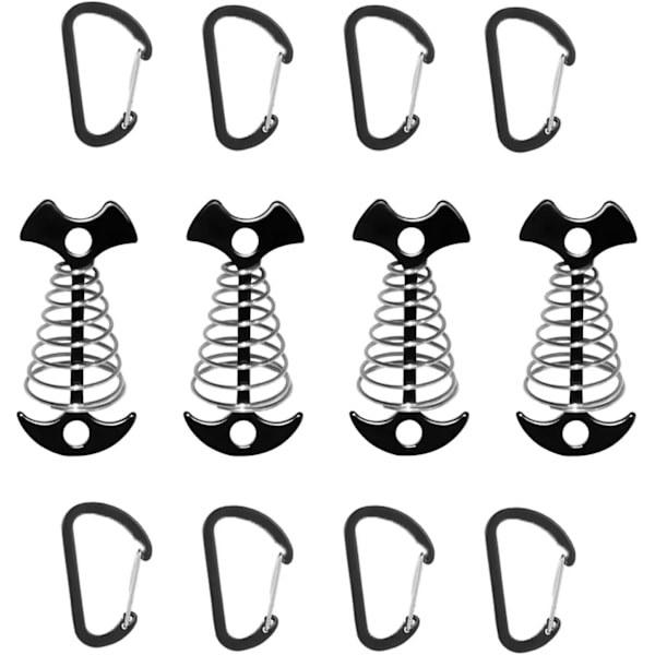 4-pakks skygge seil feste fjær med kroker - skygge seil strammer med 8 karabiner - ankerplate - campingpinner - multifunksjonelle fjærkroker
