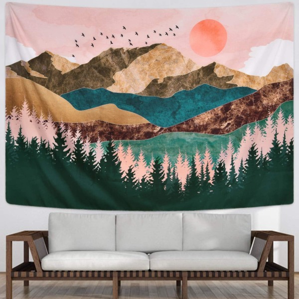 Bergsgobeläng Skogsträd Gobeläng Solnedgång Gobeläng Naturlandskap Gobeläng Väggbonad för Rum(150cm*130cm)