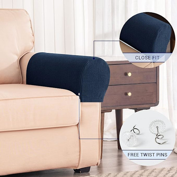 Stretch Armrest Covers Spandex Arm Covers for Chairs Couch Sofa Armchair Slipcovers for Recliner Sofa with Twist Pins 2pcs (Navy)