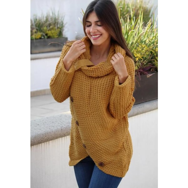 Flicka Tröjor Sköldpadda Krage Asymmetrisk Knapp Slå In Fållen Pullover
