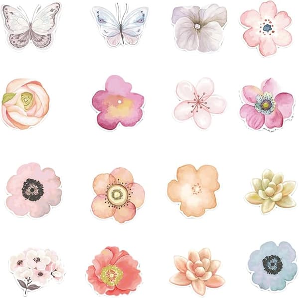 100 kpl kukkatarroja, Scrapbooking-tarroja, kukkatarroja