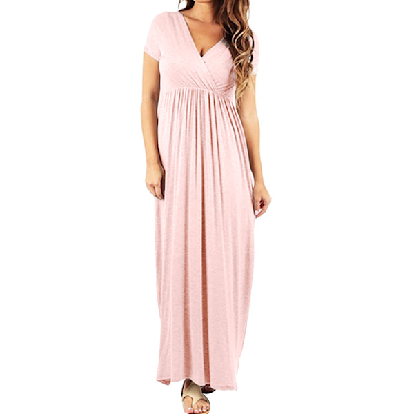 Maternity Short Sleeve Ruched Waist Faux Wrap Maxi Kjole XL