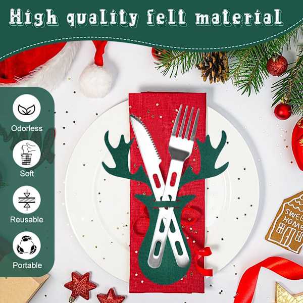 12 st julrenar bestickhållare Filt julbestickpåse Julbestickhållare Julrenar bestickpåse Julhjort Filt bestickhållare