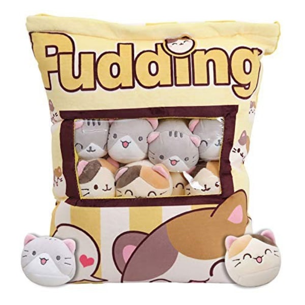 Katteplyspude, Kawaii kattepudesnackpude, Kawaii pude med plys kattedukke, aftageligt katteplyslegetøj, sød kattegave til piger og børn (8 år)