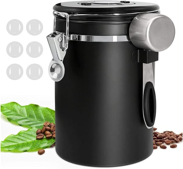 Kaffebehållare, 1,8L Kaffeeförvaringsbehållare, Envägs Co2-ventil med datum