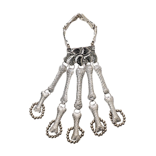 Halloween handledsskelett armband med ring i metall för kvinnor och män på fest (silver)