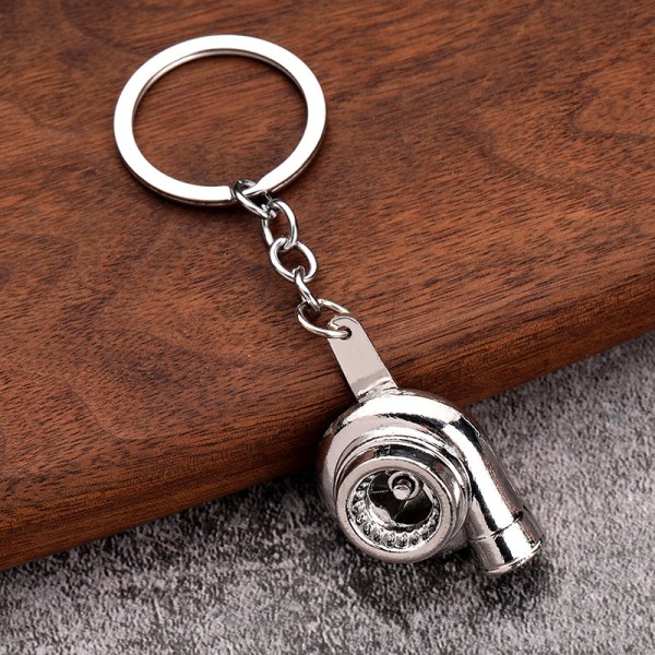 1 stk Mini Turbo Turbo Nøkkelring Spinning Turbine Nøkkelring sølv