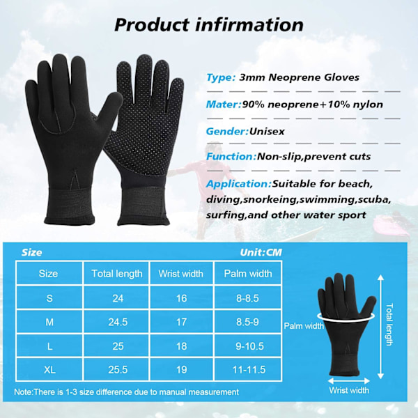 3mm Neopren Dykkehansker, Termiske Anti-Skli Dykkehansker, Elastiske Dykkehansker for Menn Kvinner Dykking, Surfing, Kajakkpadling, Snorkling, Seiling, B