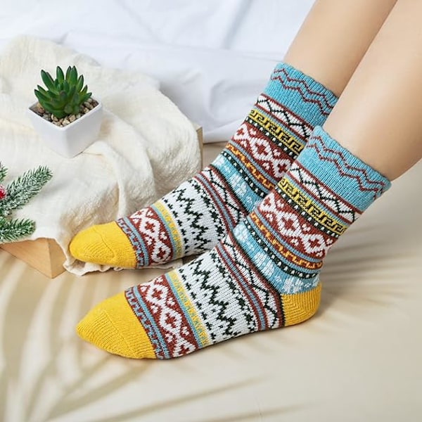 5 paria naisten villaiset sukat paksut neulotut vintage talvi lämpimät ja mukavat