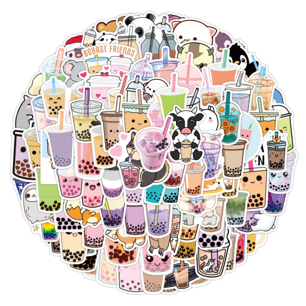 100 Boba-tarraa, söpöjä kuplateetarrat, vinyyli Boba-teetarrat, maitotarrat
