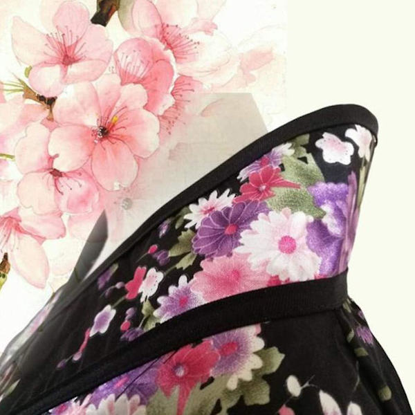 Kvinde Japansk Traditionel Kort Kimono Kjole Floral V-hals Yukat