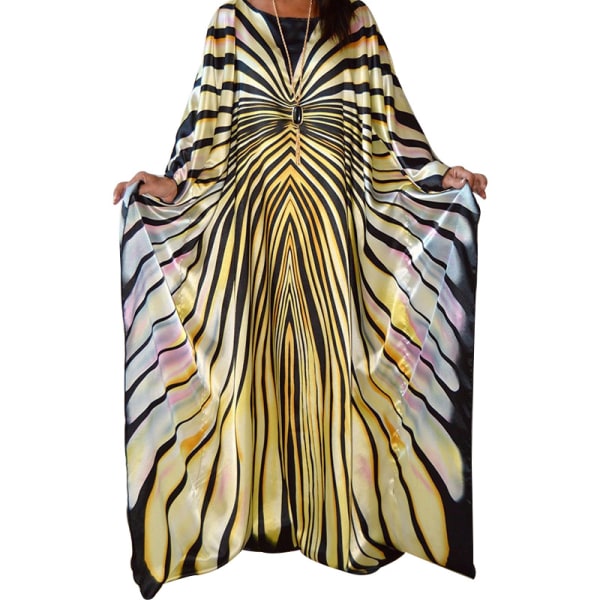 Butterfly Zebra Stripe Pattern Oversize Satin Batwing Kimono Cover Up Kafta