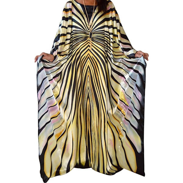 Sommerfugl Zebra Stribet Mønster Oversize Satin Batwing Kimono Cover Up Kaftan