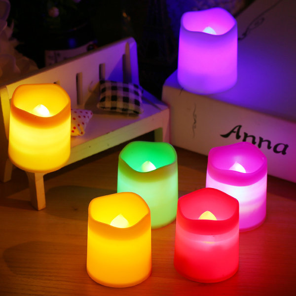 Sett med 24 deler Fargerike LED-flammeløse stearinlys, små elektriske stearinlys for