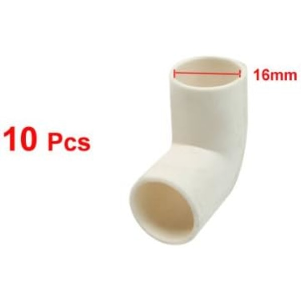 10 stk PVC albue 16 mm indre diameter 90 graders koblingsrør, hvit