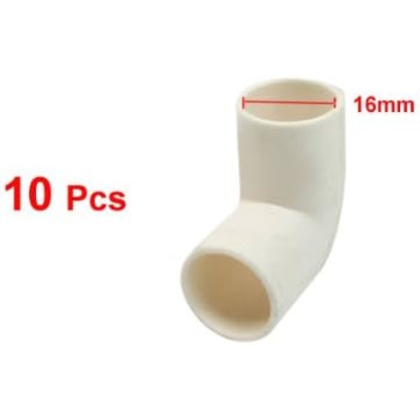 10 stk PVC-albue 16 mm innvendig diameter 90 graders koblingsrørbeslag hvitt