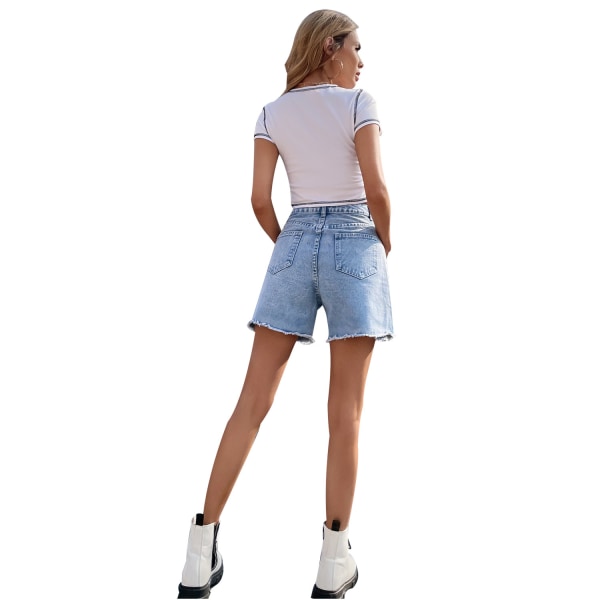 Kvinners høye midje denim shorts rett ben rå kant jean shorts sommer hot