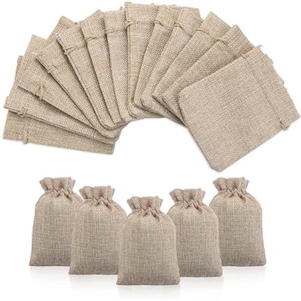50 stk. Jutepose med snøre Juteposer Gaveposer med snøre, Linned Hamp Pungstofposer til Dragee Lavendel Adventskalender Gave, 9x12cm