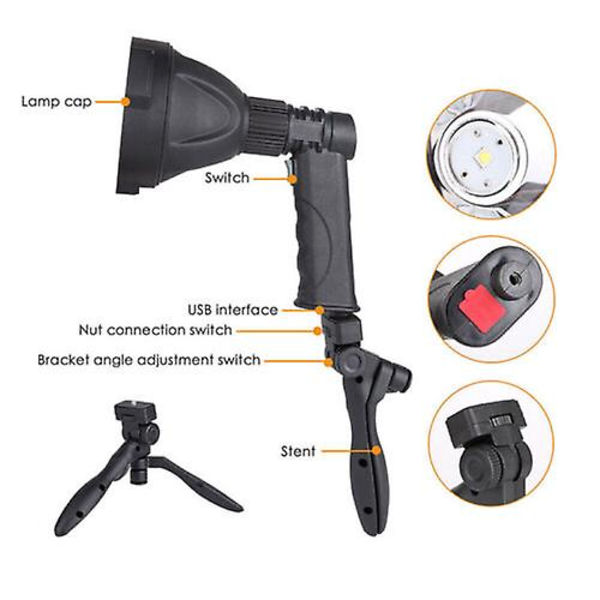 Handhållen LED-strålkastare USB-laddningsbar camping jakt ficklampa facklor
