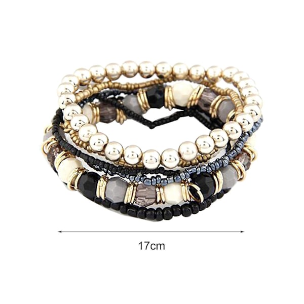 1 sæt Boho Bohemian Mix Style Multilayer Elastiske Perlearmbånd til Banketfest Sort