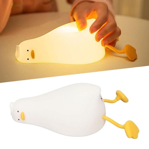 Duck Night Light, Liggende Flat LED Squishy Duck Lamp, Søt Light Up