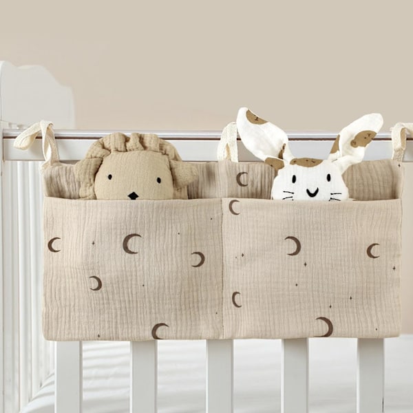 1 stk. Bleorganiser 2 i 1 Baby Krybbeorganiser med 2 Lommer, kompatibel Opbevaring af Tøj, Bleer, Legetøj (39*20cm)