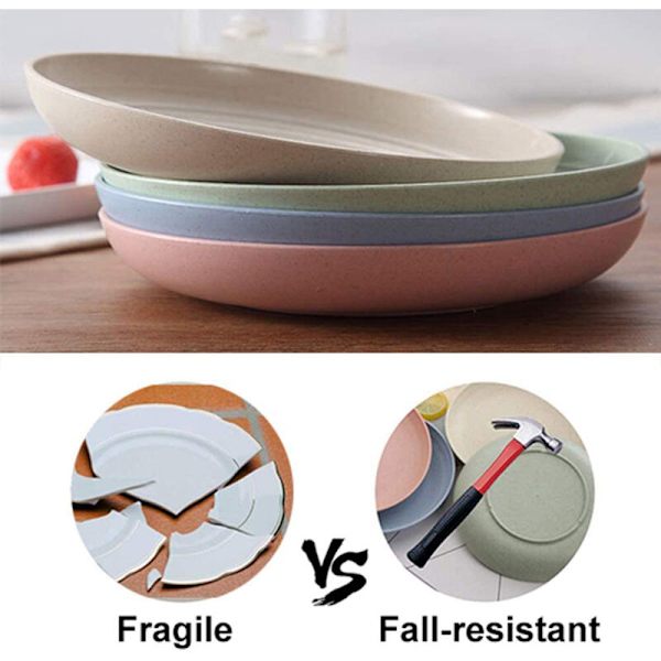 Hvedestrå tallerkener / 4 x 20 cm bionedbrydelige uknuselige sunde middagstallerkener, mikroovn og opvaskemaskine sikre, lette BPA-fri tallerkener