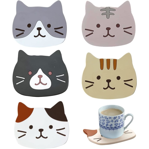 5 stk Cute Cat Coasters Skridsikre drinks Coasters til Home House Kit