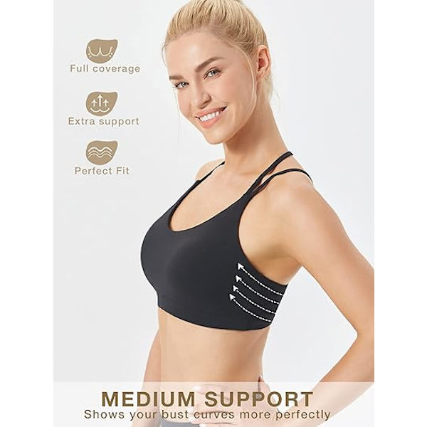 Sport-bh med remmar för kvinnor, sexig och söt halter-sport-bh med medelstöd, yogabh