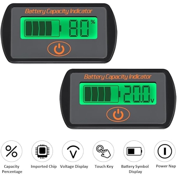 2 i 1 Batterikapacitetsindikator SOC Spændingskapacitetskombinationsmåler Blysyremåler 12V 24V 36V 48V Lithium Li-ion 2S~15S 7.4V~56V