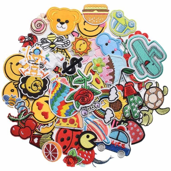 60 stk. tilfældige assorterede styles broderede patches, sy på / stryg på patches