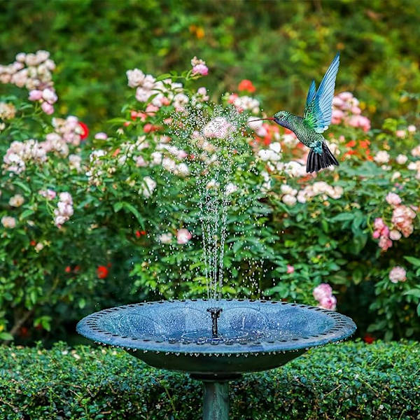 2,5W solardriven fågelbad fontänpump, solfontänpump för fågelbad med 6 munstycken, 16 cm solcellsdriven vattenfontänpump för trädgård utomhus svart