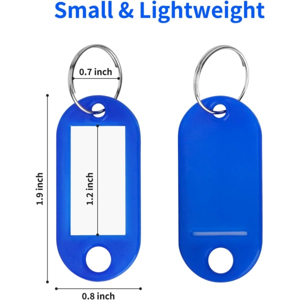50 stk. nøgleetiketter i plast med beholder, nøgleetiketter med ring og etiketvindue, 10 farver