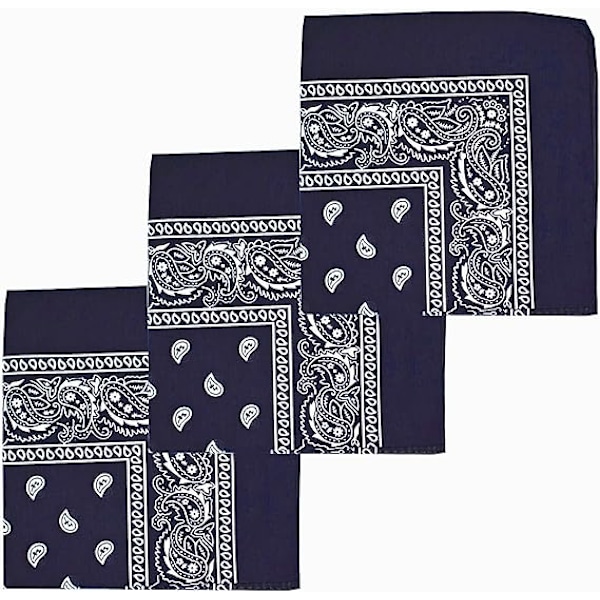 Hovedbånd Lommetørklæder Wrap - Hoved Bandanas til Mænd & Kvinder - Paisley Cowboy Bandanas Gaveæske, 3 Pak 55*55cm sort