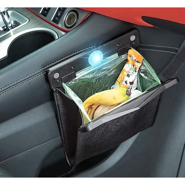 Auton roskakori, ensiluokkainen PU-nahka LED-valolla ja magneettilukolla
