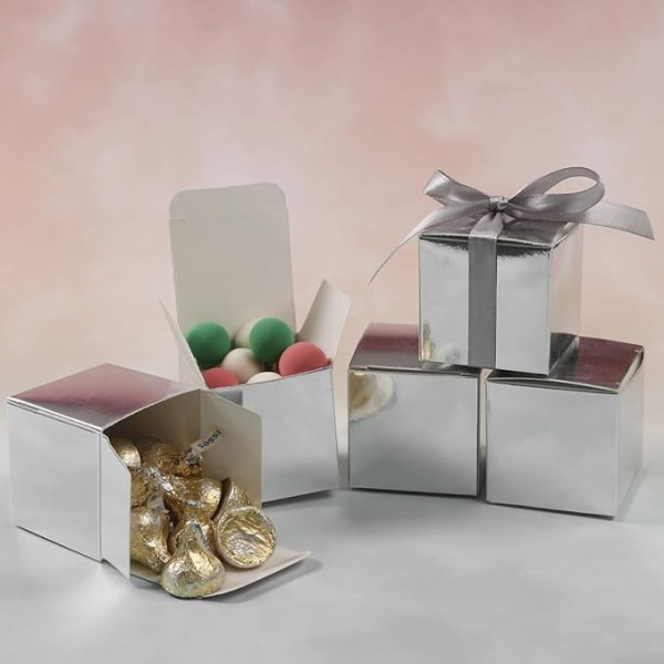 50pcs Small Gift Boxes, Favor Boxes 7.6*7.6CM  Paper Gift Boxes with Ribbon