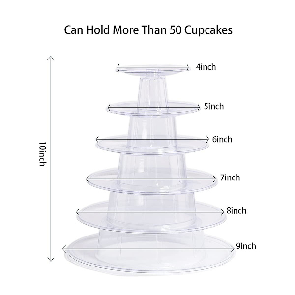 6 etasjers makronstativ for bryllup, bursdagsfest, cupcake-kake i plast