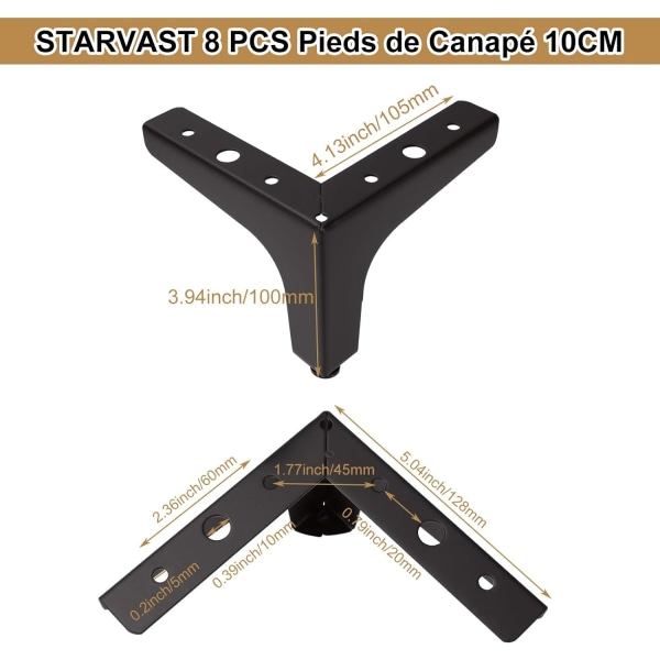 Sæt med 4 metalsofaben 10 cm, metal sofabordsben Belastning op til 600 KG B