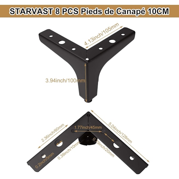 Set med 4 metalliska soffben 10 cm, metalliska soffbordsben Last upp till 600 kg B