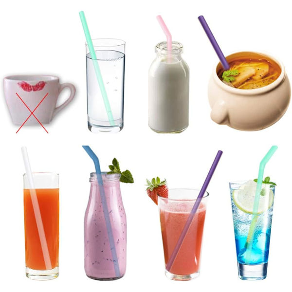Silikon sugrör Silikon sugrör 2-pack Återanvändbara silikon hopfällbara sugrör