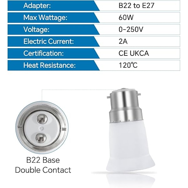 B22 till E27 Sockeladapter, B22 till E27 Bajonett Sockel Konverter för LED Glödlampa Halogen Sockel Bas Adapter, 6 Stycken