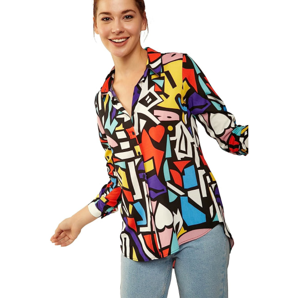 Modeskjortor för kvinnor, Casual långärmad skjorta med knappar m