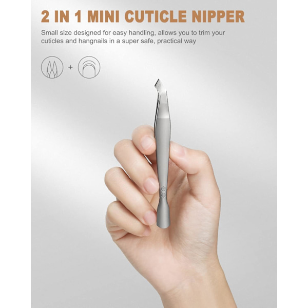 Nagelbandstång med pusher, 2 i 1 nagelbandstrimmer med påse, smal bärbar nagelbandsverktyg (1 st) 10,5 cm