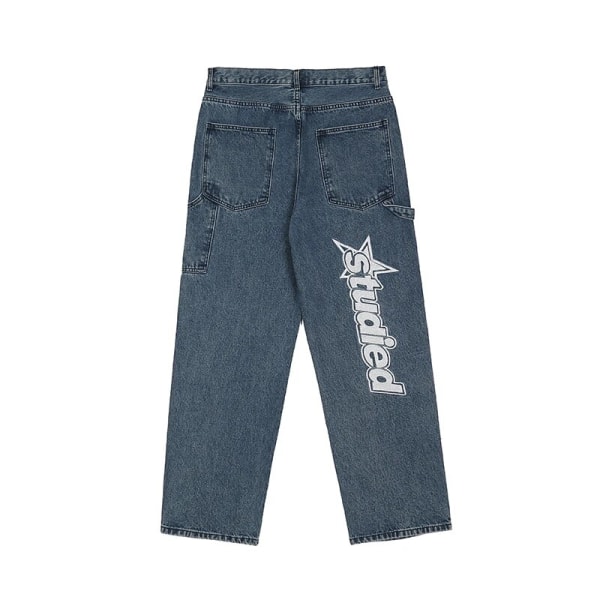 Efterårets nye streetwear retro hip-hop brevbroderi jeans løse lige-