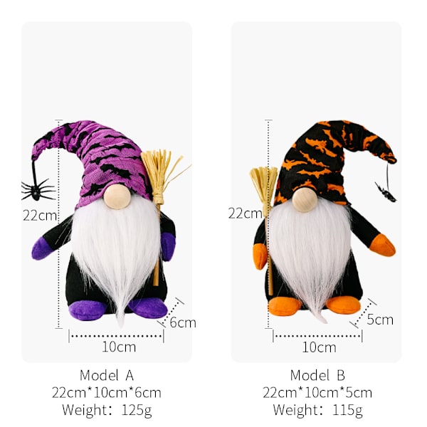 2 stk Halloween Gnomes plysjdekor - Heks Tomte Svensk Gnome Skandinavisk