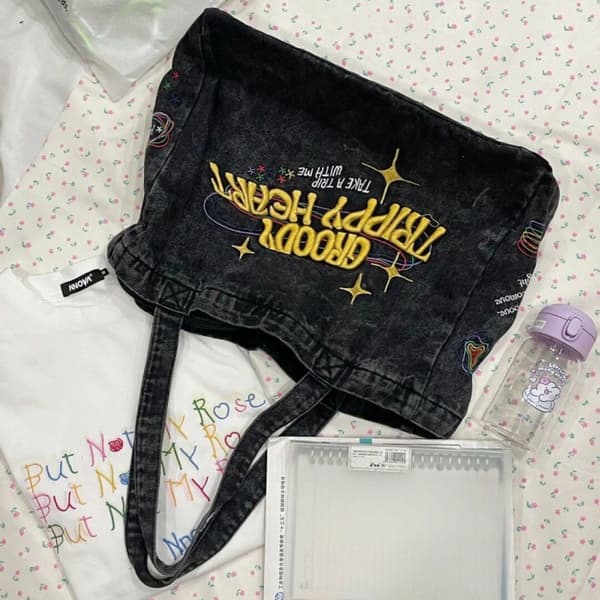 Crossbody-väskor för kvinnor Casual Denim-väskor broderi Dam axelväska P