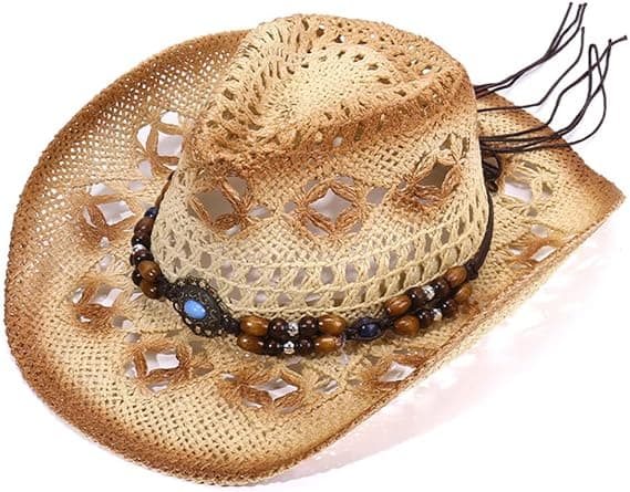 Bredbremmet stråcowboyhatt - Uthulet cowboy solhatt for menn og kvinner -