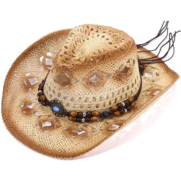 Leveälierinen olki Cowboy-hattu - Hollow Out Cowboy-aurinkohattu miehille ja naisille -