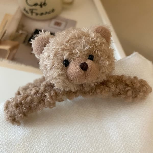 3 stk. store hårklemmer med søde, bløde plys bamse hårklemmer